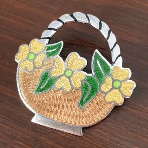 925 Jeronimo Fuentes Vintage Sterling Silver Enamel Flower Basket Brooch Taxco